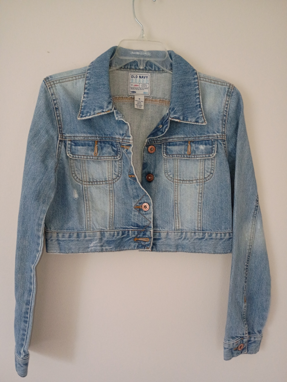 Old Navy Faded Light Blue Cropped Denim Jacket - Women's